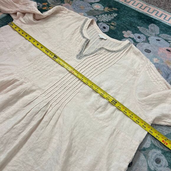 J. Jill Blouse Womens 4X Pink Cream Long Sleeve Pleated Linen Beaded Tunic Top - Picture 14 of 16